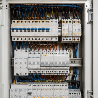 close up of premium smart home wall panel knx gira in modern villa, high quality photography
