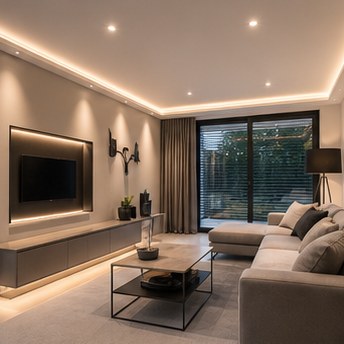 electrician checking watch, arriving on time at customer house, friendly professional look, high quality photography