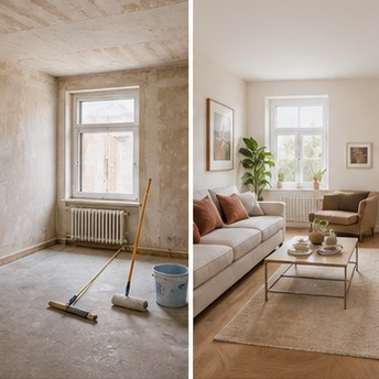 Living room before painting, dull colors